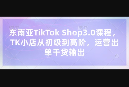 东南亚TikTok Shop3.0课程，TK小店​从初级到高阶，运营出单干货输出
